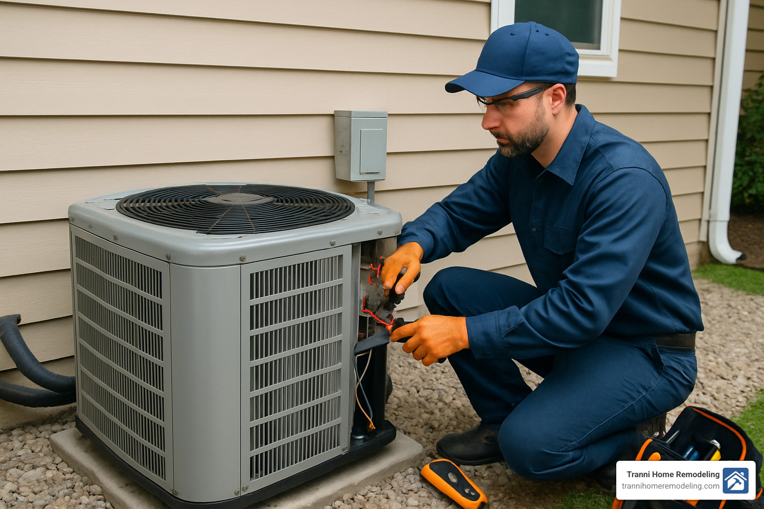 Your Guide to Finding Local Air Conditioner Installers 2 professional air conditioner installer working on outdoor unit - air conditioner installer near me