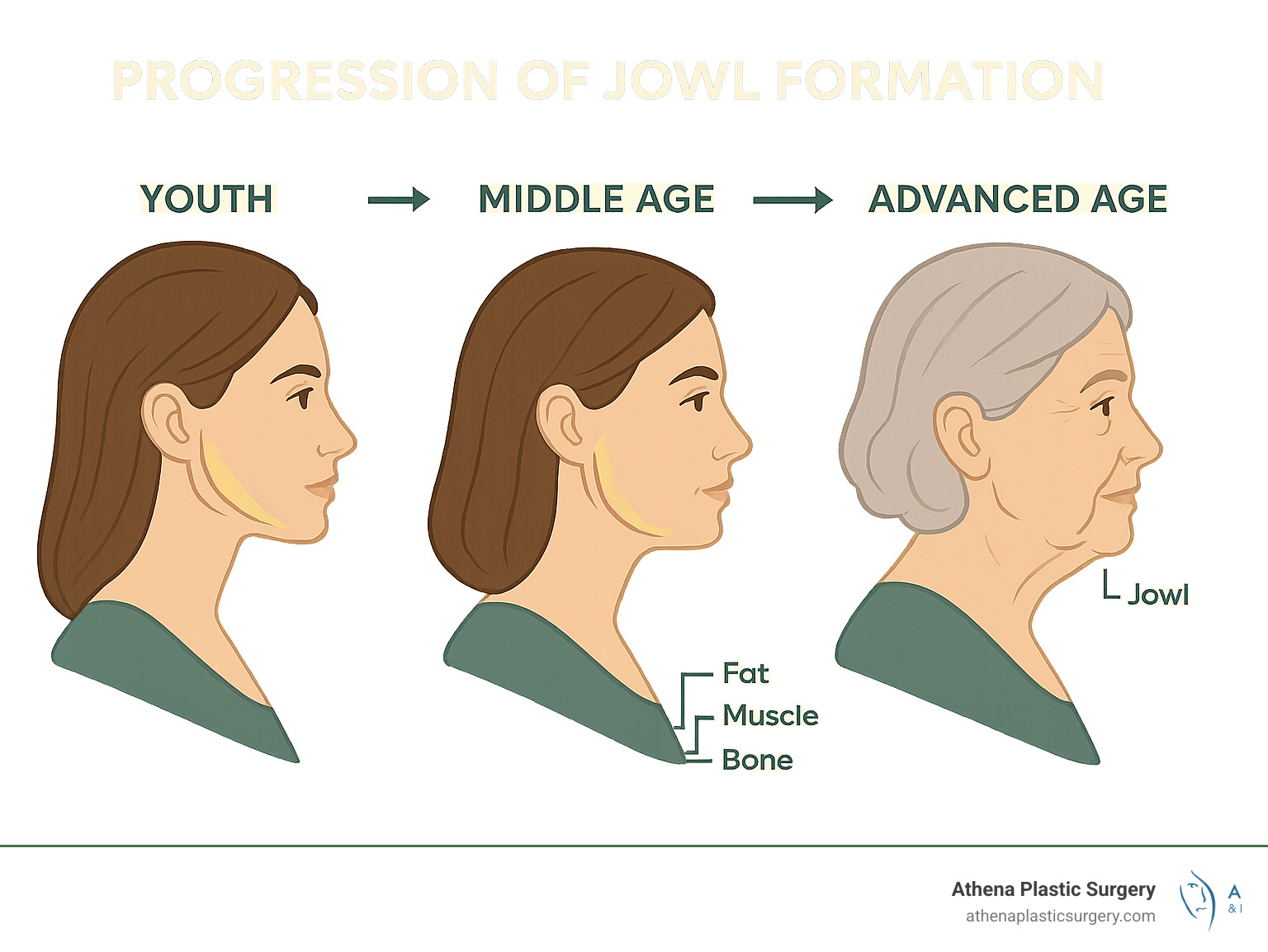Illustration showing how jowls form due to aging and skin laxity