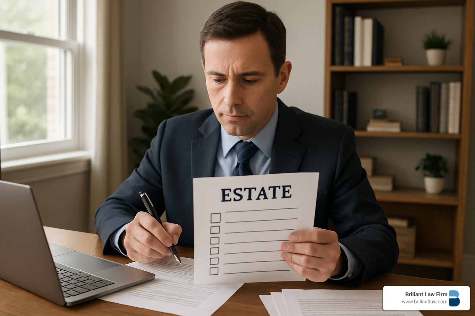 Executor reviewing estate documents with a checklist - Asset inventory for estate planning
