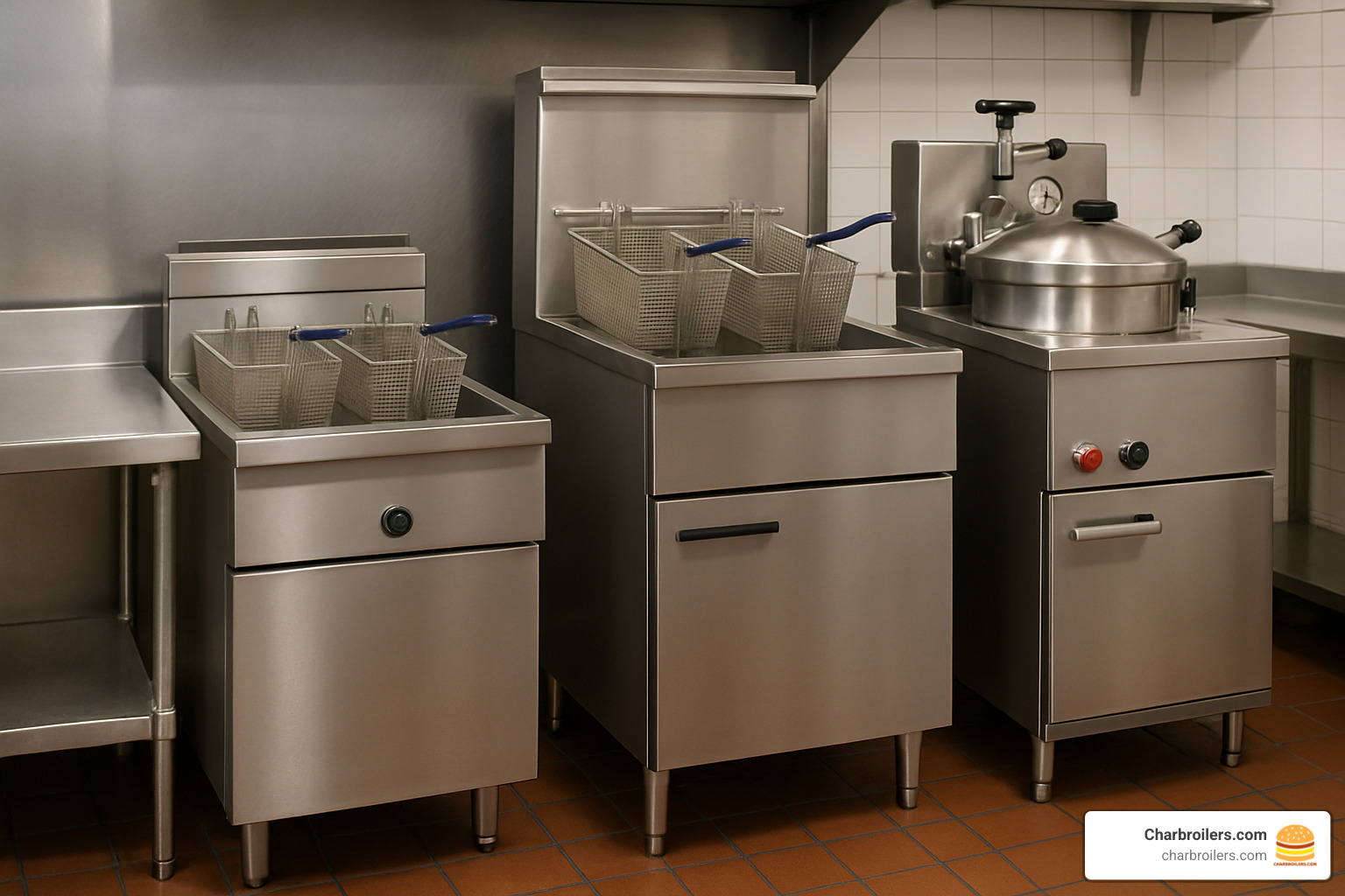 Different types of commercial deep fryers including countertop, floor model, and specialty fryers - commercial deep fryers