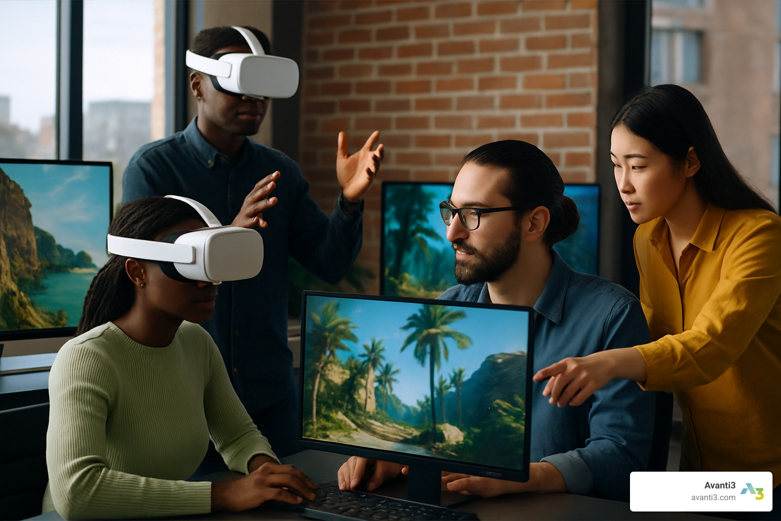 Multidisciplinary team working on VR content creation - VR content creation tools
