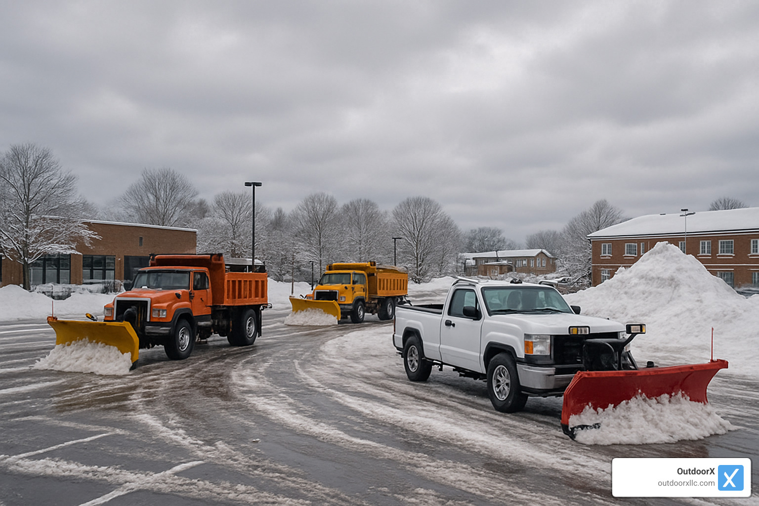 commercial parking lot being plowed after snowstorm - commercial landscaping beverly ma