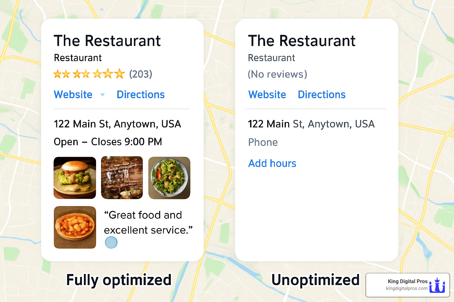 Comparison Of Optimized Vs Unoptimized Google Business Profile - Google Maps Seo Services