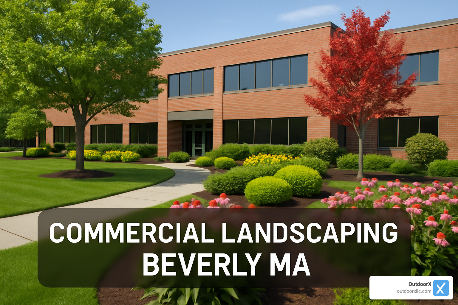 shopping plaza with well-maintained landscaping in Beverly MA - commercial landscaping beverly ma