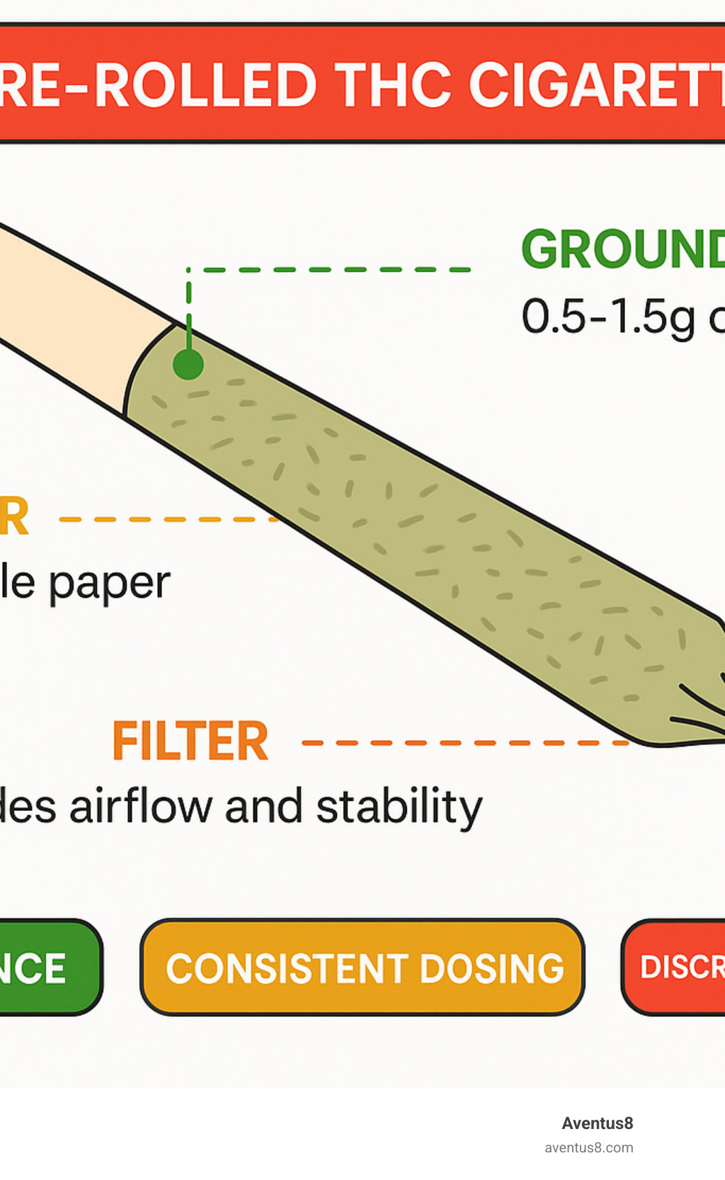 Pre-rolled THC cigarette anatomy and components - Pre-rolled THC cigarettes infographic 