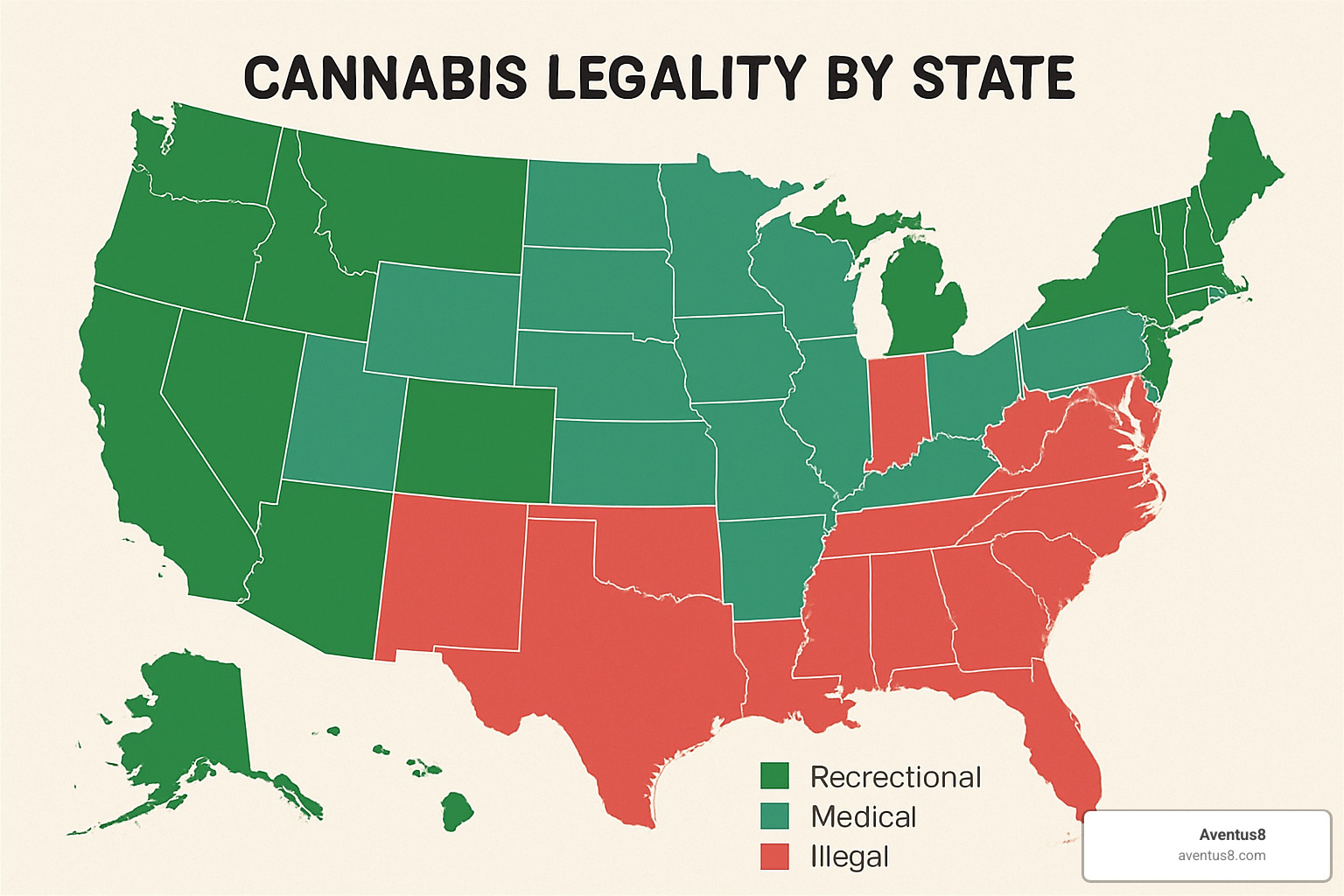 US cannabis legality map - Pre-rolled THC cigarettes