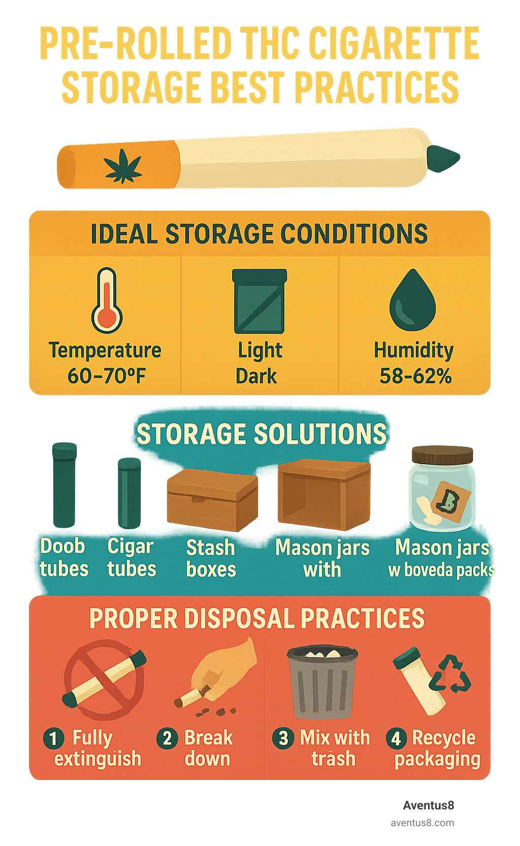Pre-rolled THC cigarette storage best practices - Pre-rolled THC cigarettes infographic 