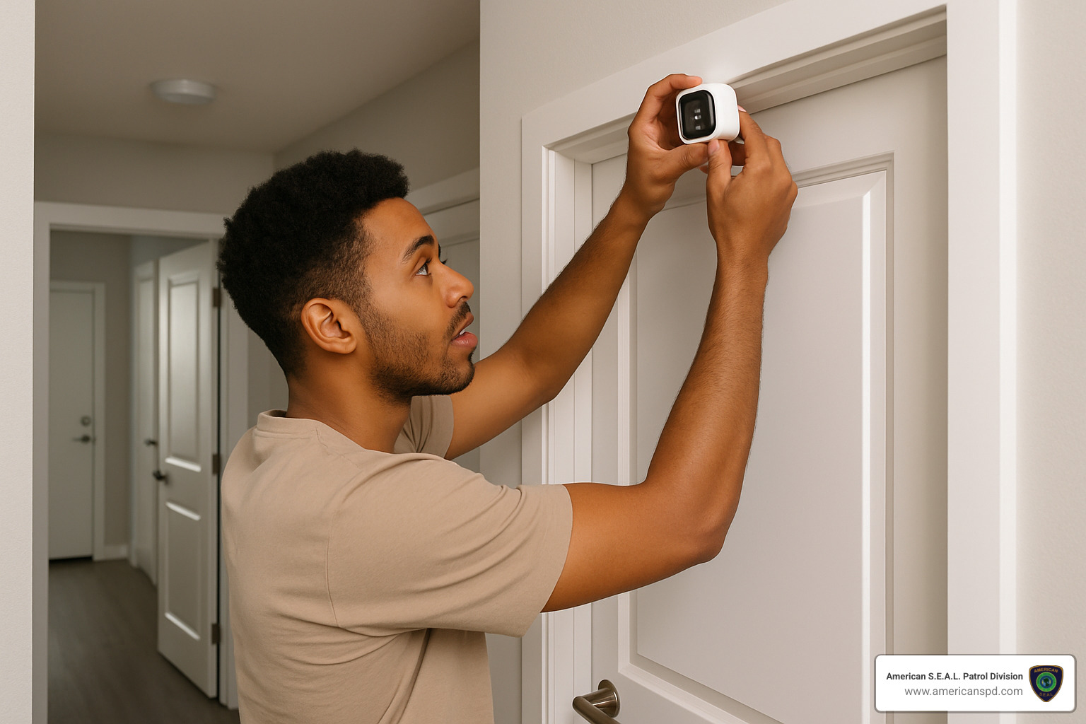 renter installing wireless security camera - Apartment CCTV systems