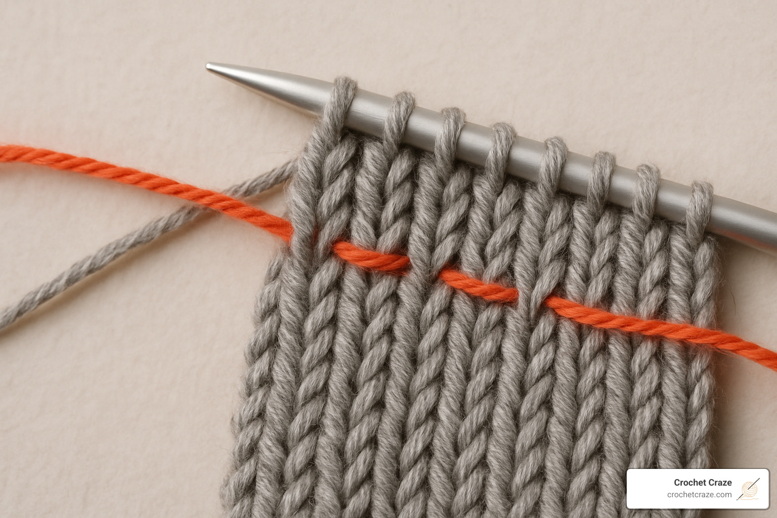 A knitting needle with a lifeline thread running through the stitches as a safety measure - Easy knit shawl patterns