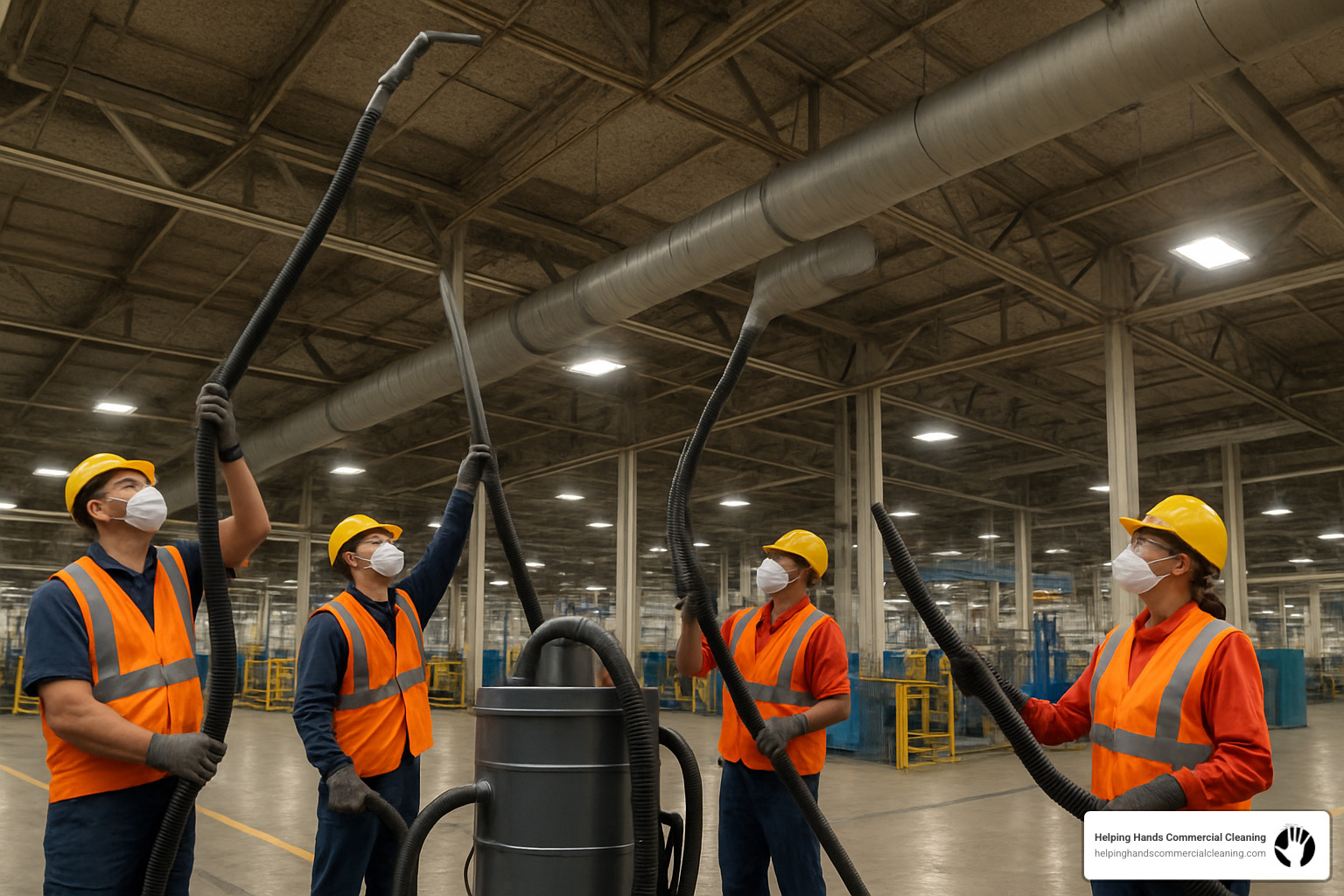 ceiling vacuum crew in industrial facility - industrial cleaning chicago
