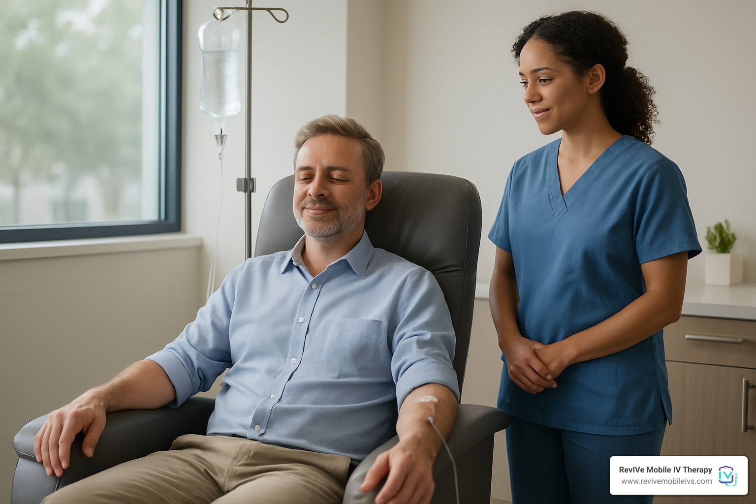 Patient relaxing after receiving IV migraine treatment - IV migraine treatment