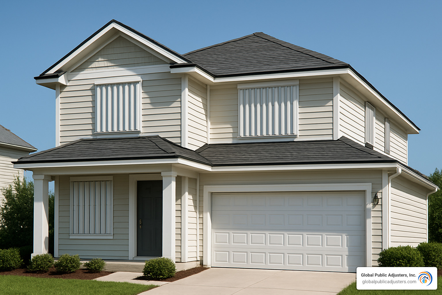 House secured with hurricane shutters and reinforced roof