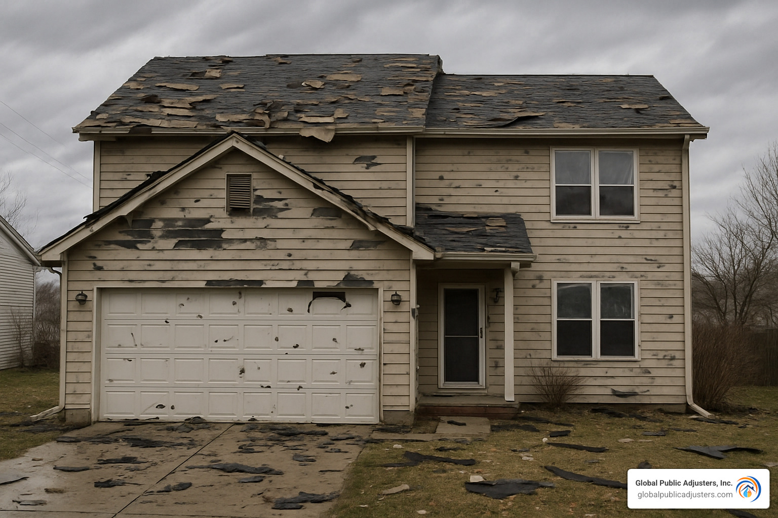 Roof and siding damaged by wind and hail