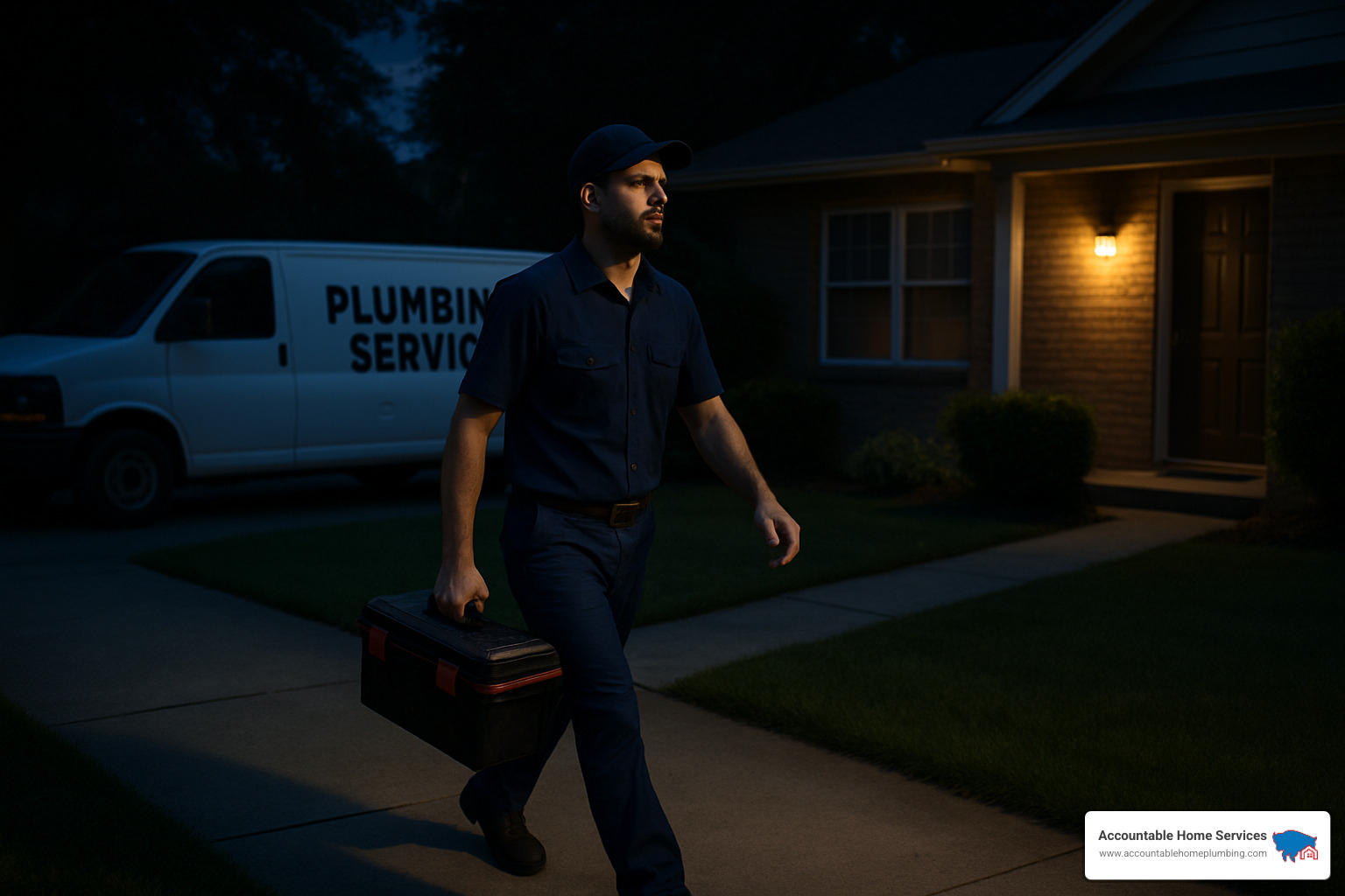 plumber arriving at a home for an emergency call - plumbing contractors near me
