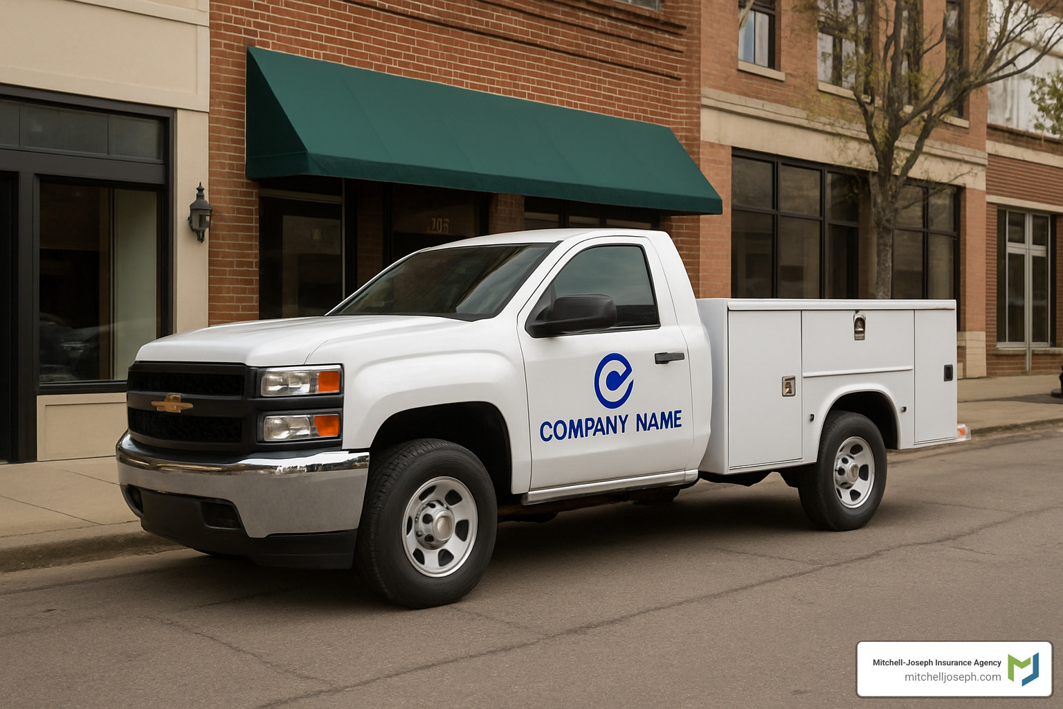 Commercial work truck with company logo - auto insurance for business owners