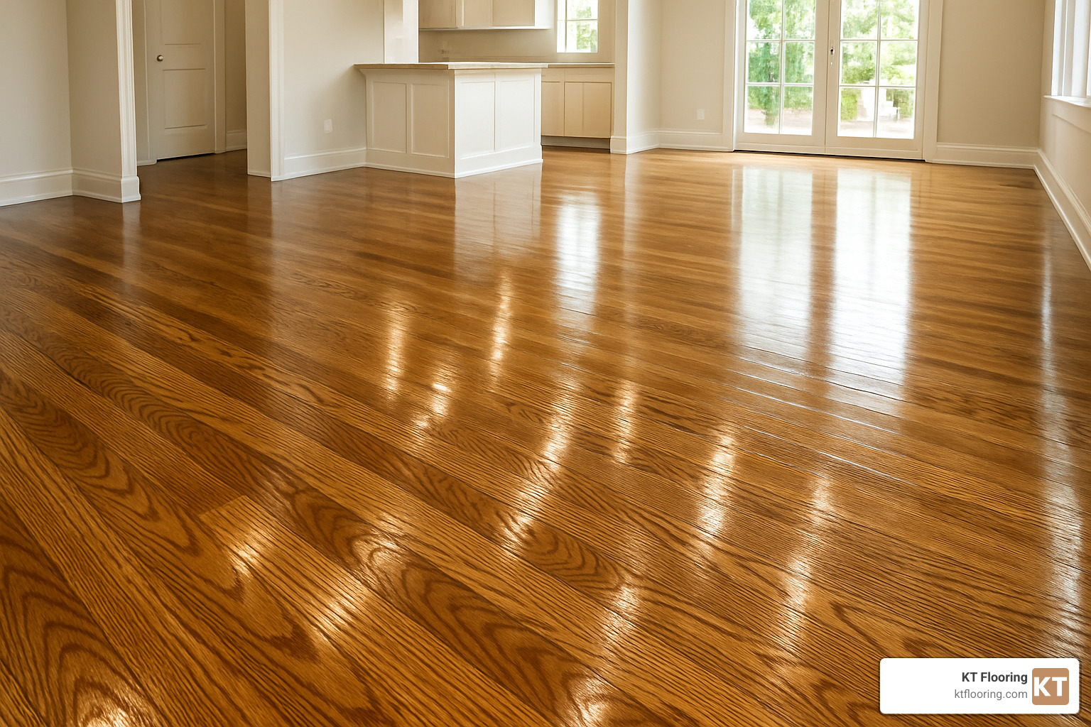 Beautiful finished hardwood floor showing shine and grain - installation cost for hardwood flooring