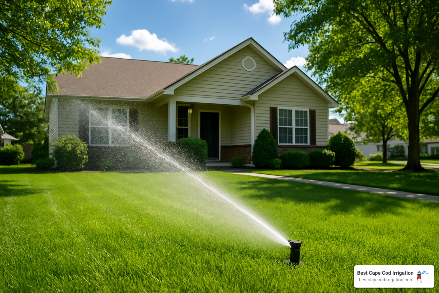 lush green lawn with automated sprinkler system in action - automated sprinkler system
