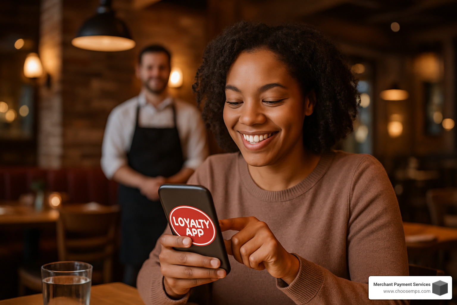 customer using loyalty app at restaurant - pos systems for restaurants in dayton ohio