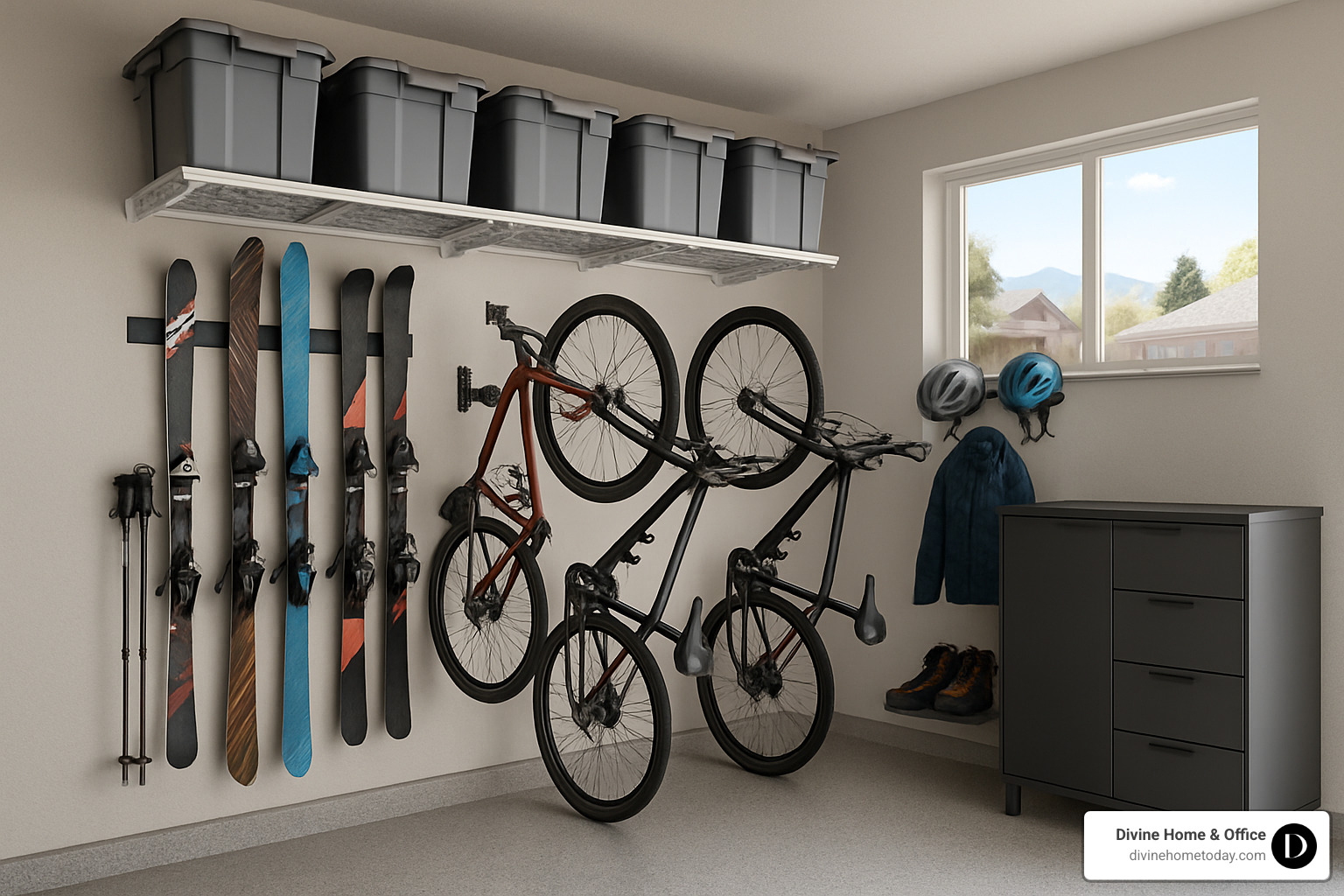 custom garage storage system with ski and bike storage - Custom closet design Denver