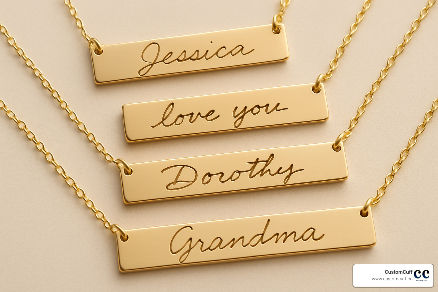Multiple signature bar necklace with different handwriting samples - handwriting jewelry 14k gold