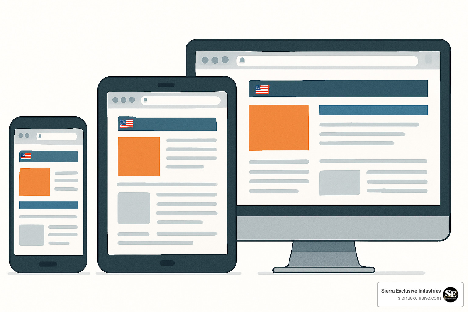 Different website layouts across various device sizes - responsive web design