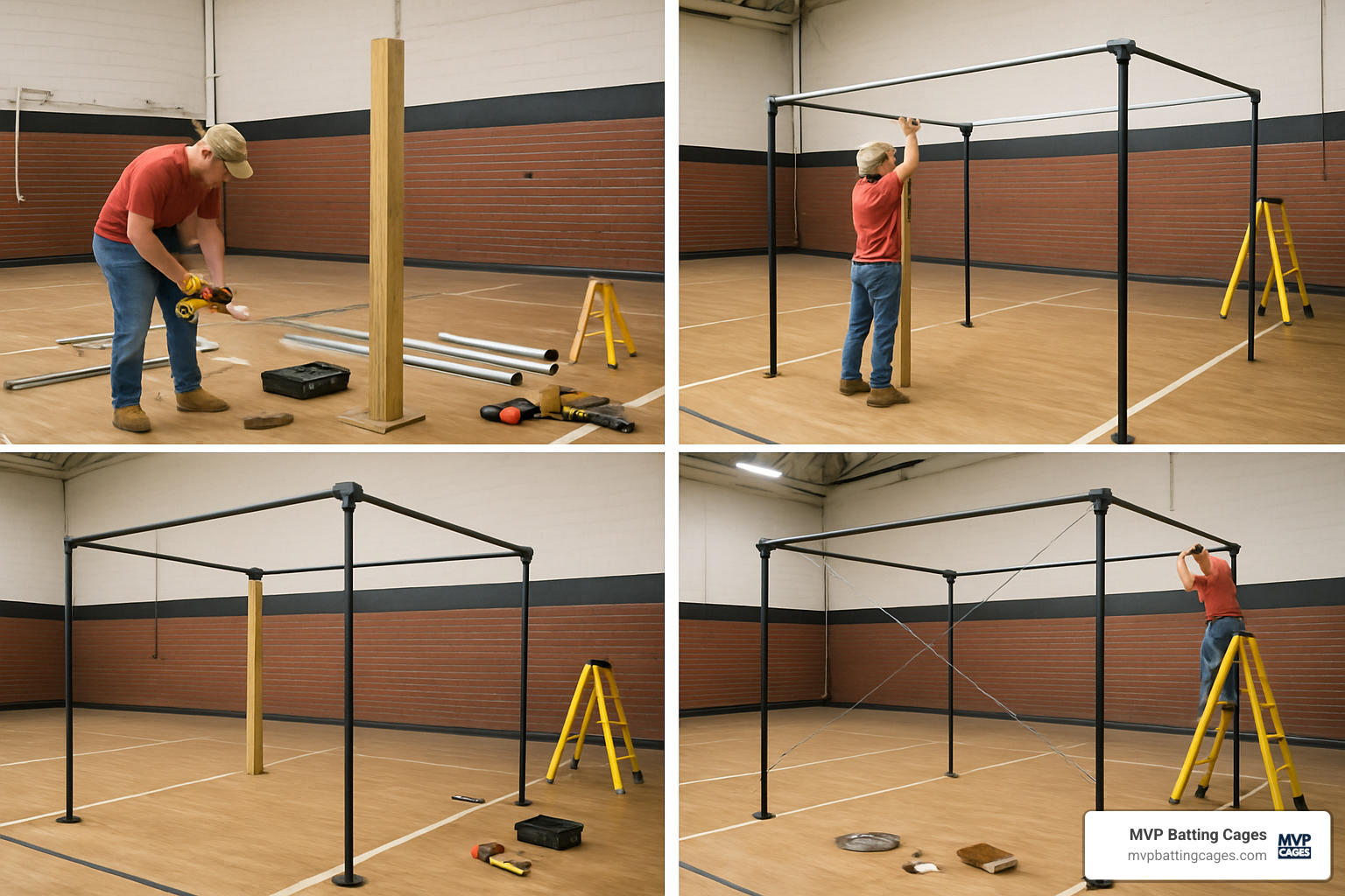 Frame assembly for indoor batting cage - how to build indoor batting cages