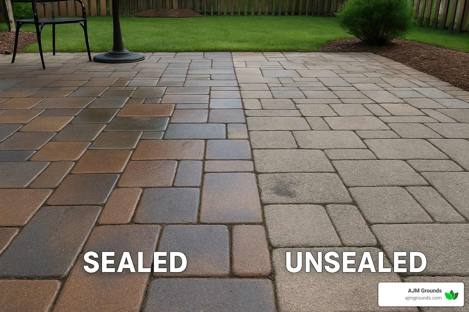 Stone Patio Success: Your Guide to Local Contractors Sealed vs unsealed pavers showing color improvement and protection - stone patio contractors near me