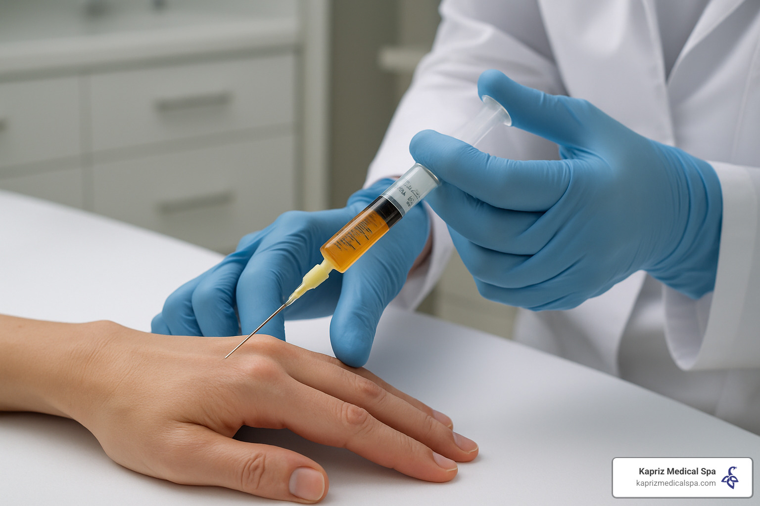 Close-up of PRP being injected into hand for rejuvenation - PRP for hand rejuvenation