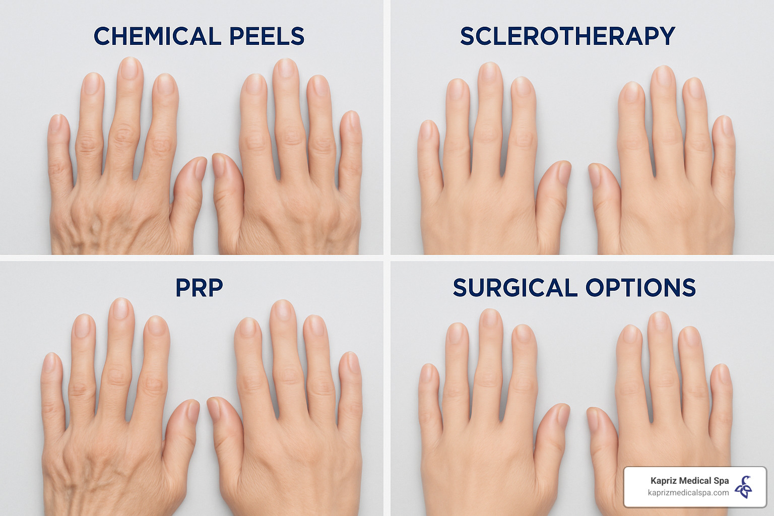 Comparison of different hand rejuvenation techniques showing before and after results - PRP for hand rejuvenation