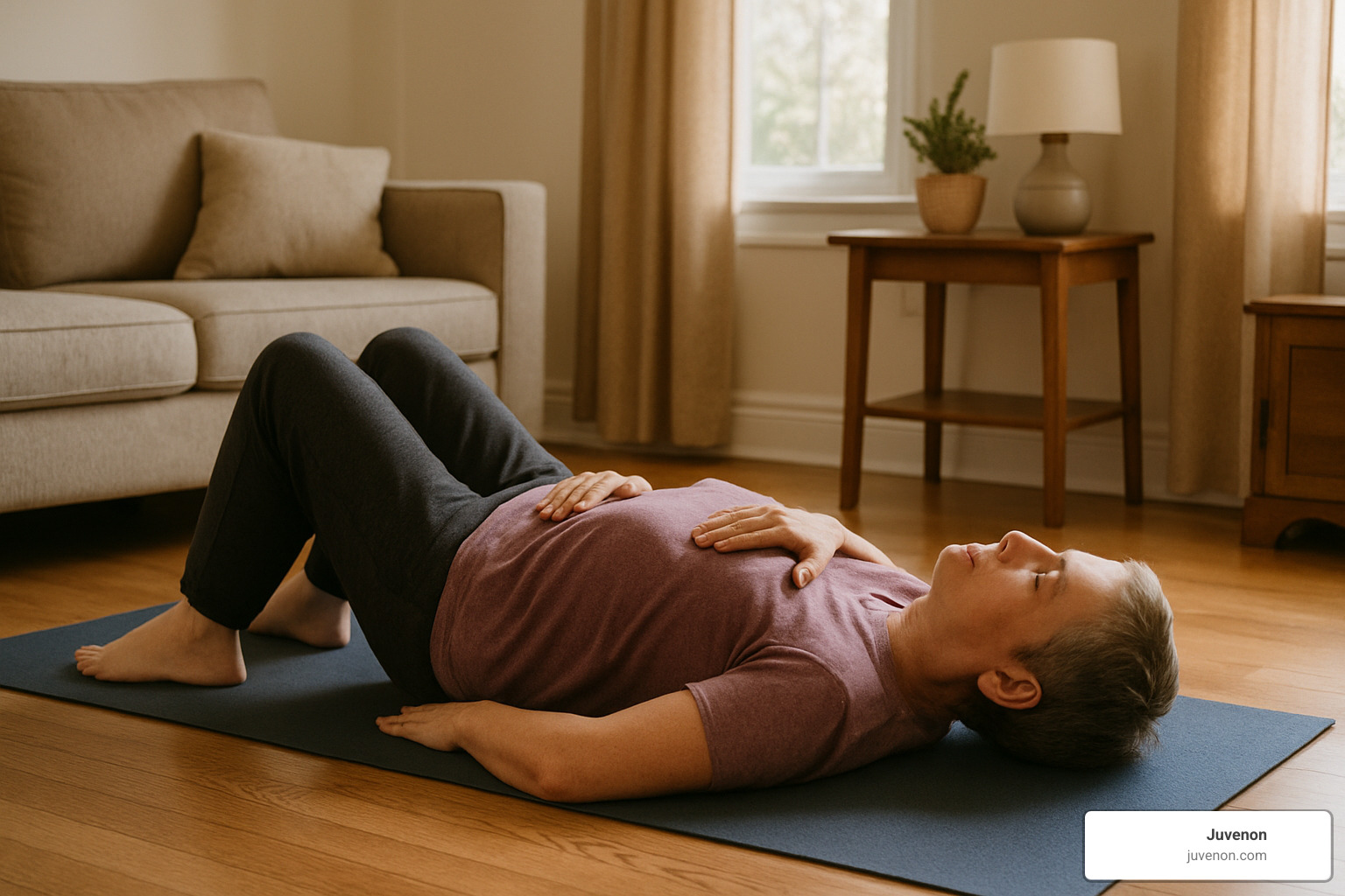 person demonstrating diaphragmatic breathing technique - what causes extreme fatigue and shortness of breath