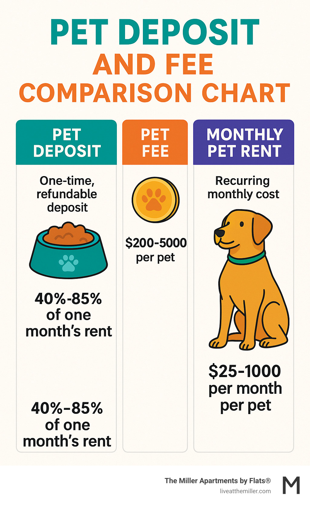 pet deposit and fee comparison chart - Apartments allowing large dogs infographic 