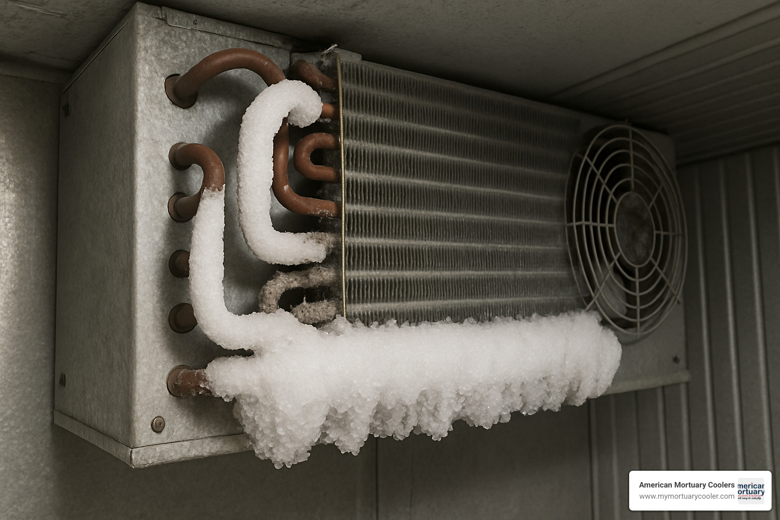 frozen evaporator coil with ice buildup - walk in cooler service