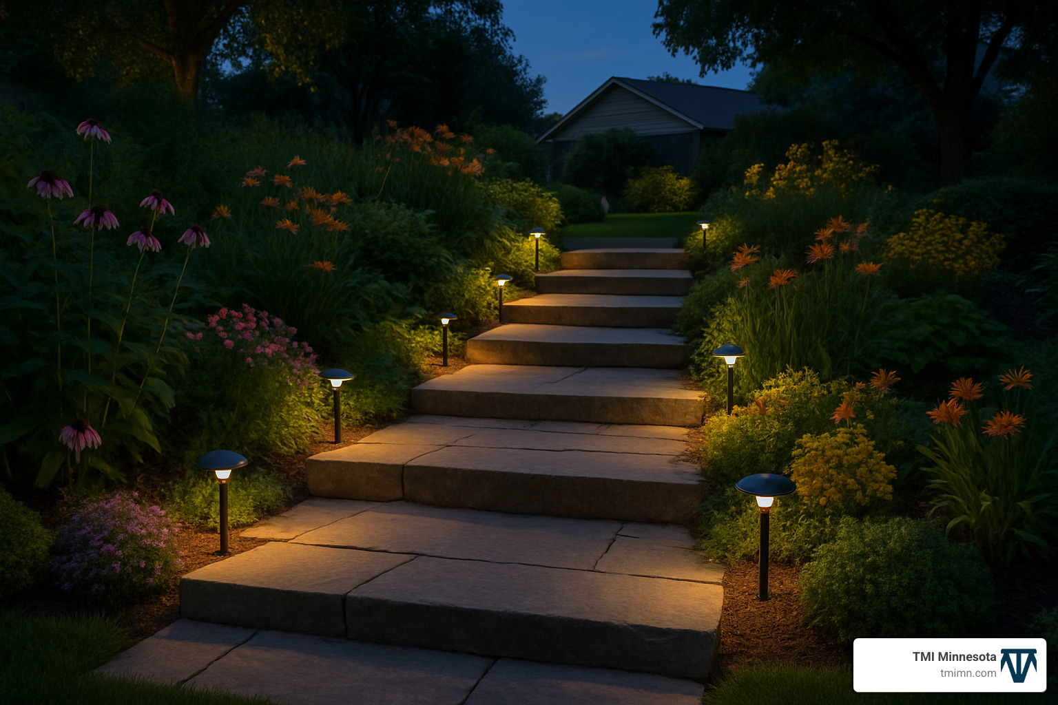 illuminated garden steps with solar lights - Slope garden ideas