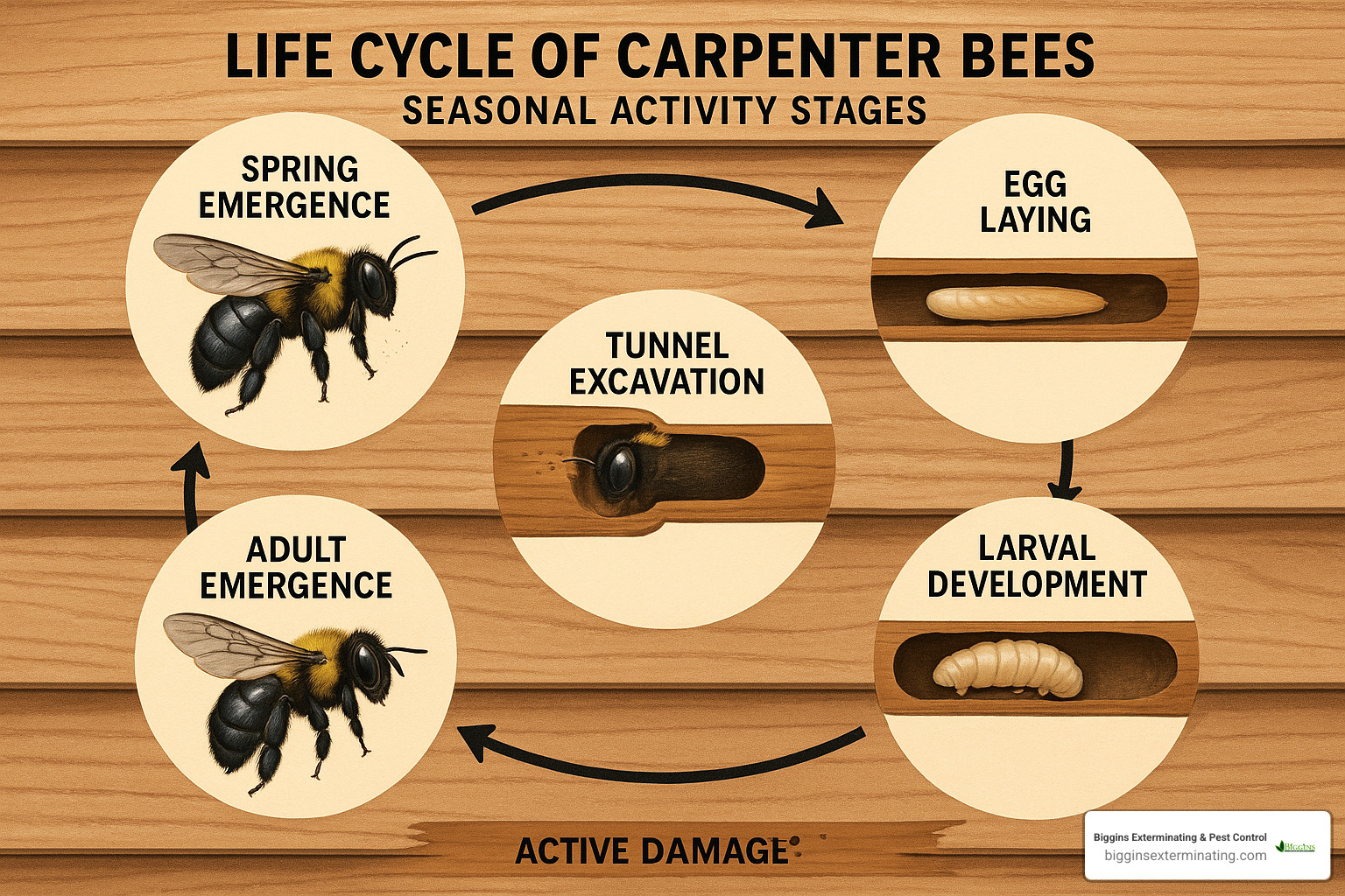carpenter bee life cycle showing seasonal activity - carpenter bees wood siding