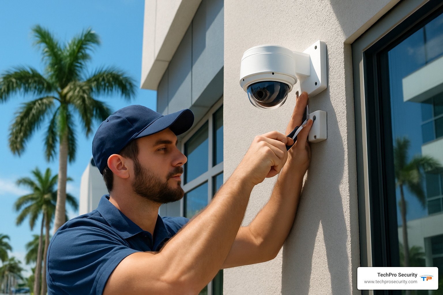 professional cctv installation technician at work - CCTV installation Miami