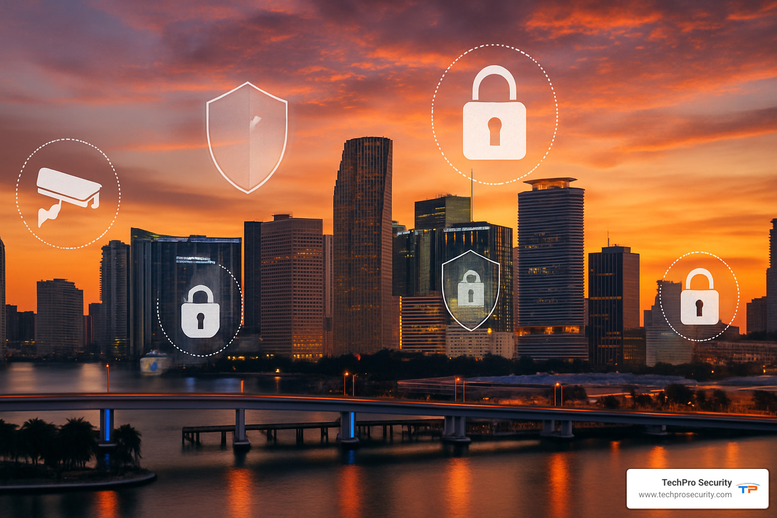 miami skyline with security overlay - CCTV installation Miami
