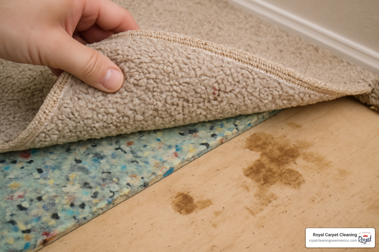carpet lifted to expose padding - carpet pet stain removal