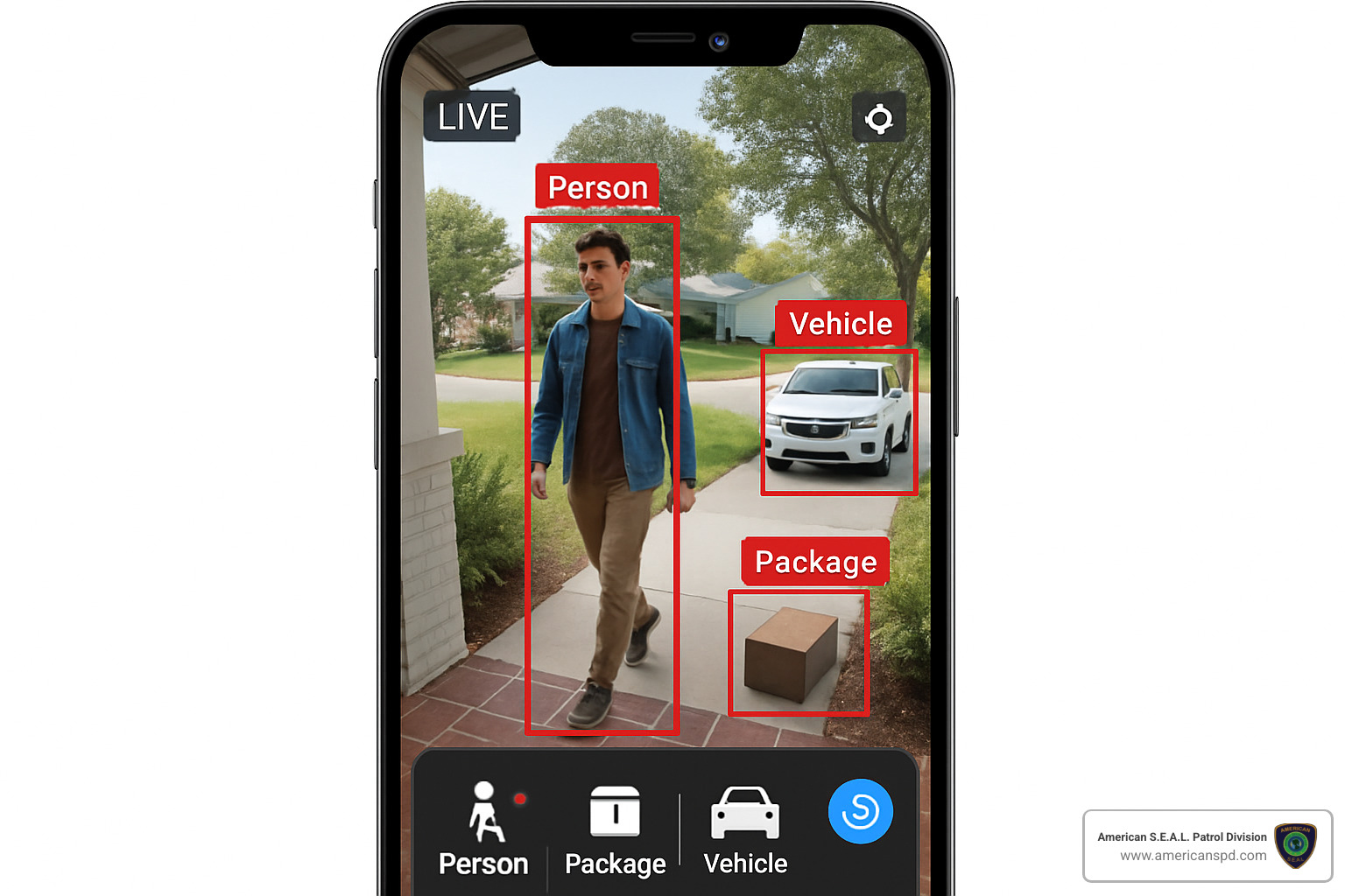 Mobile app showing AI detection features and alerts - home security cameras systems