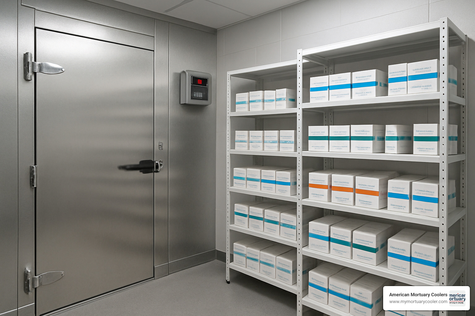 Specialized walk-in freezer application showing a pharmaceutical cold room with temperature monitoring systems - walk in freezer supplier