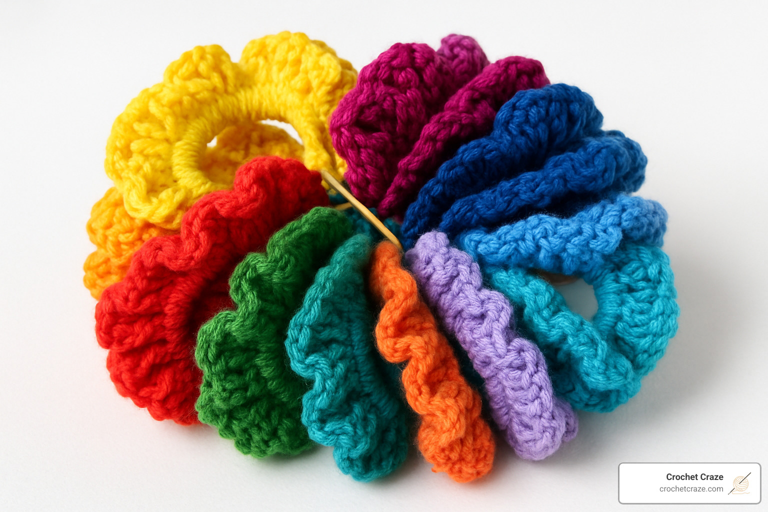 colorful crochet scrunchies in a bundle - easy crochet crafts to make and sell