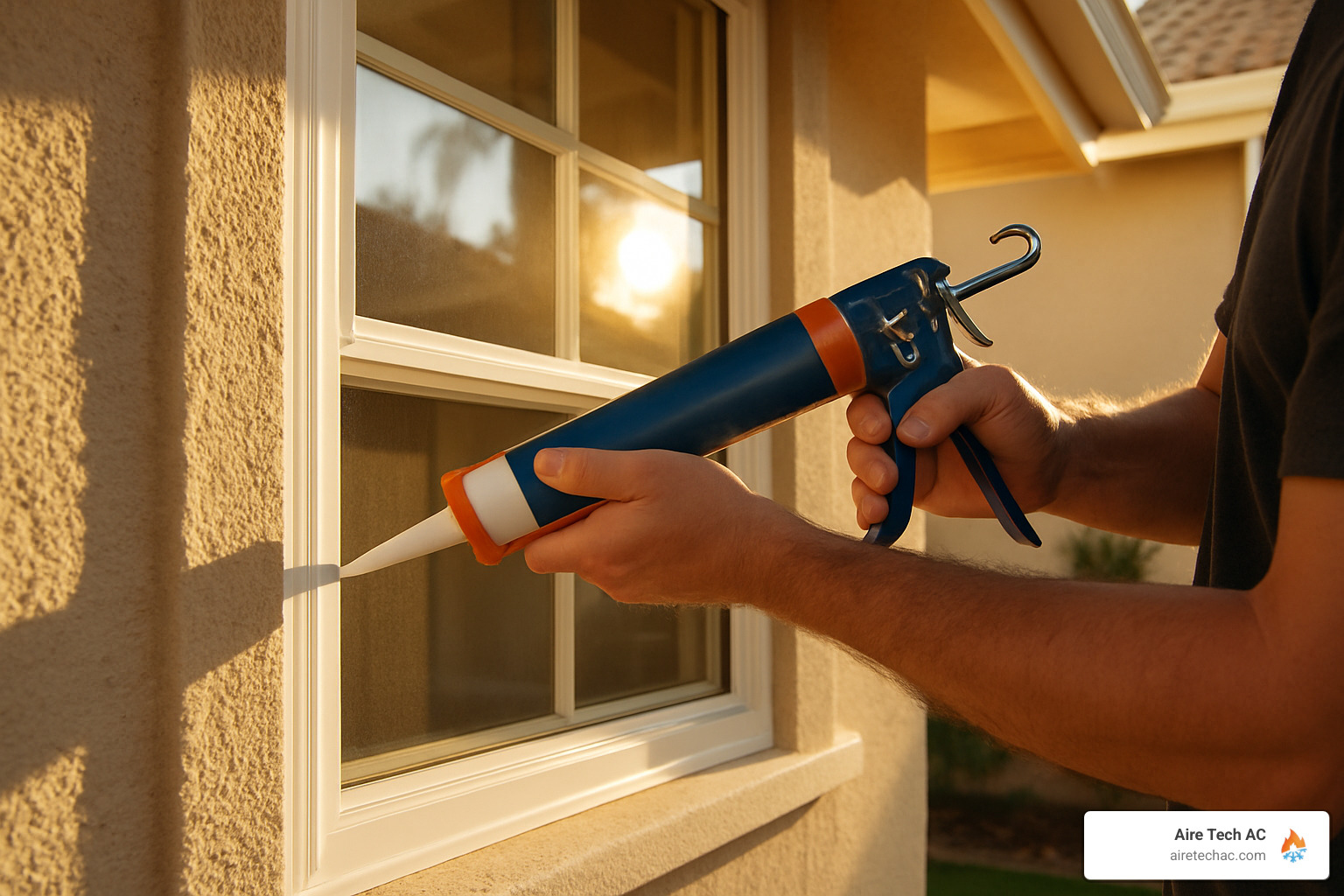 caulking a window to prevent air leaks - 5 Energy-Efficient Home Cooling Tips for the Southern California Summer Heat