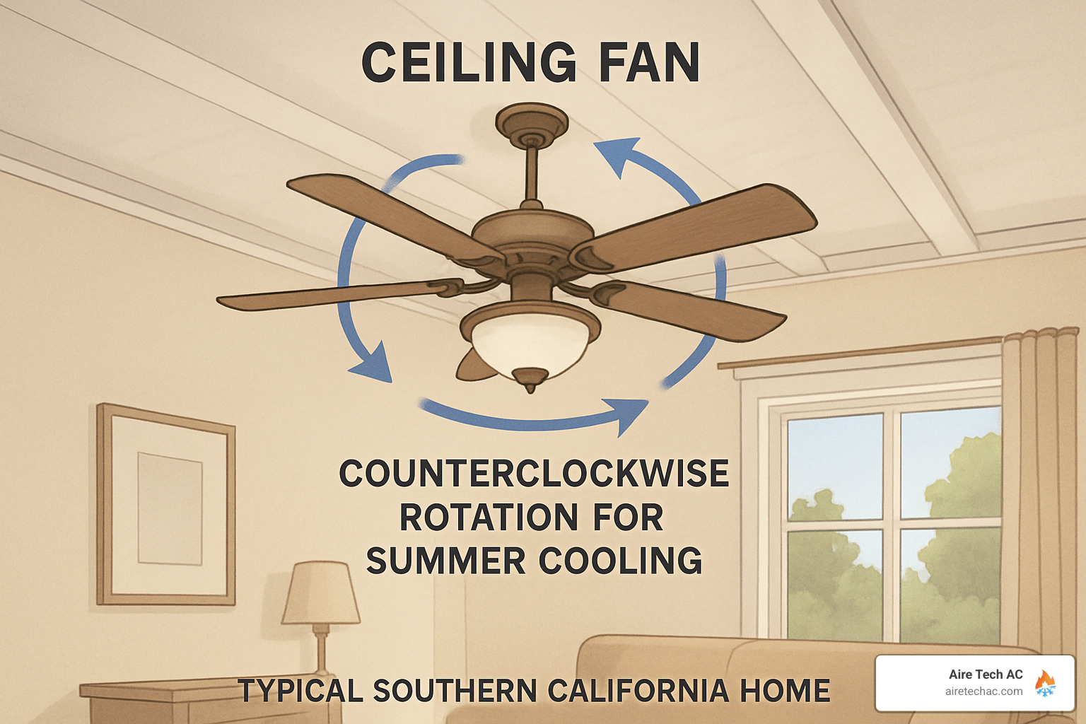 ceiling fan direction for summer cooling - 5 Energy-Efficient Home Cooling Tips for the Southern California Summer Heat