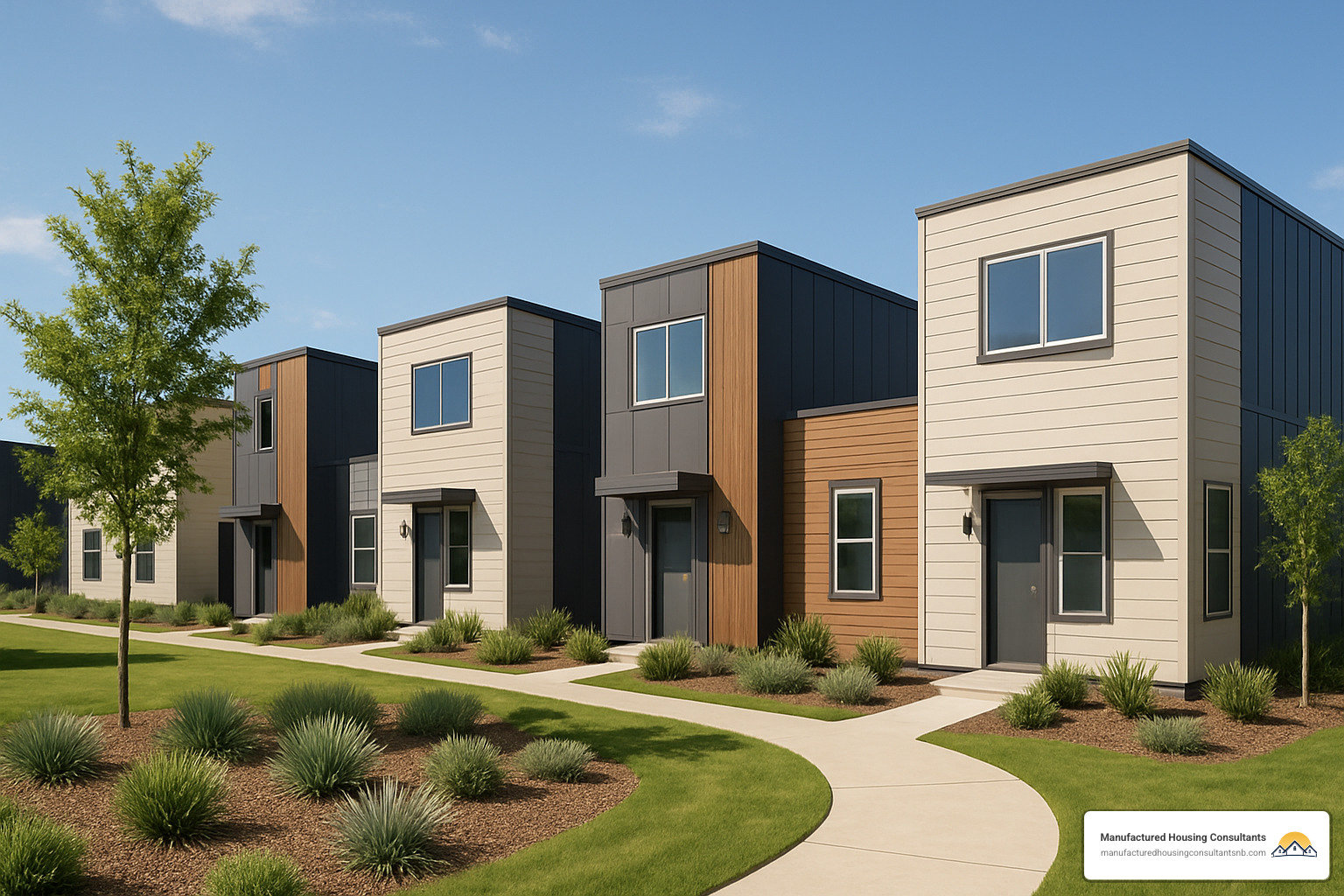 modular workforce housing exterior with landscaping - modular workforce housing