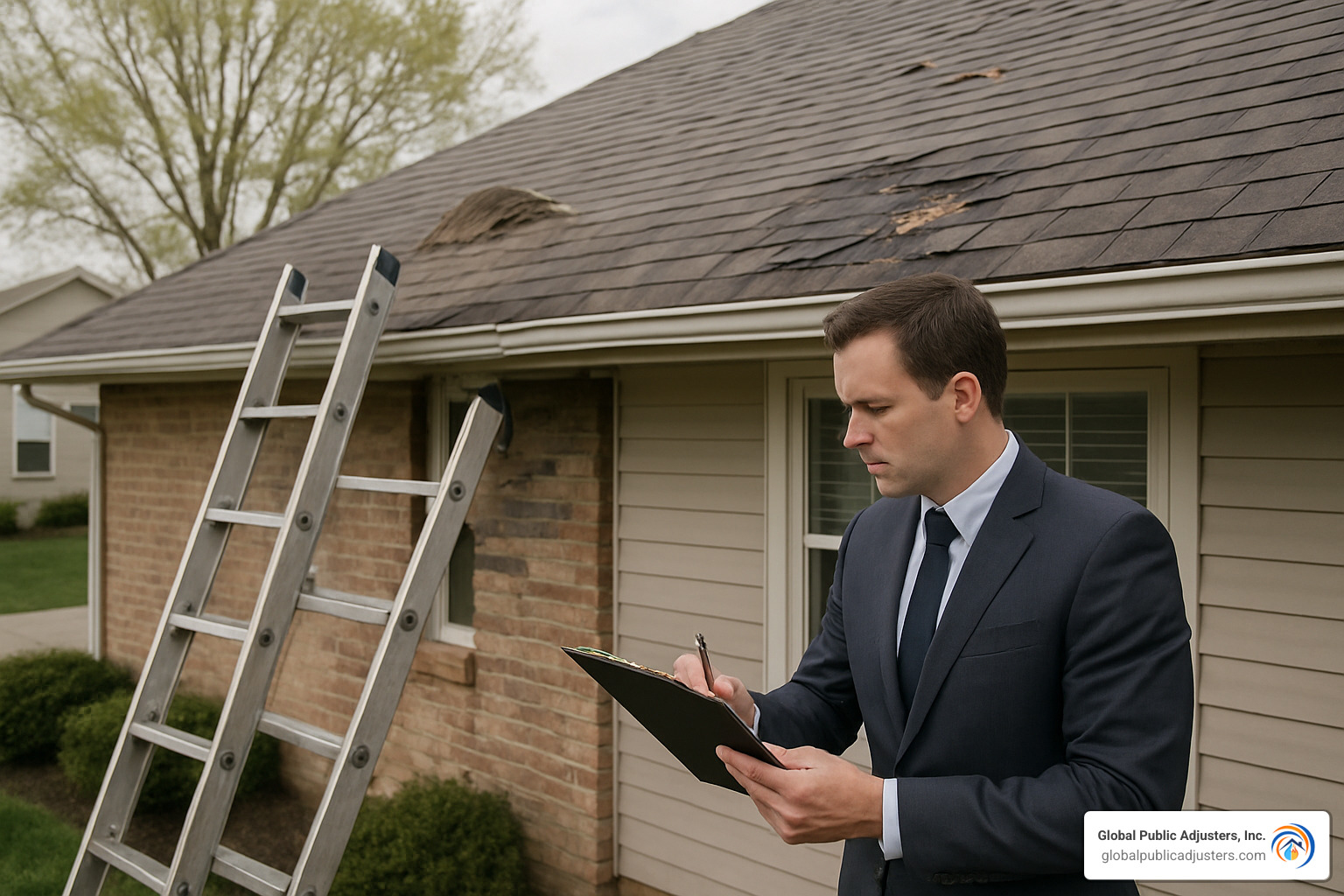 insurance adjuster inspecting roof damage - property damage claims resolution