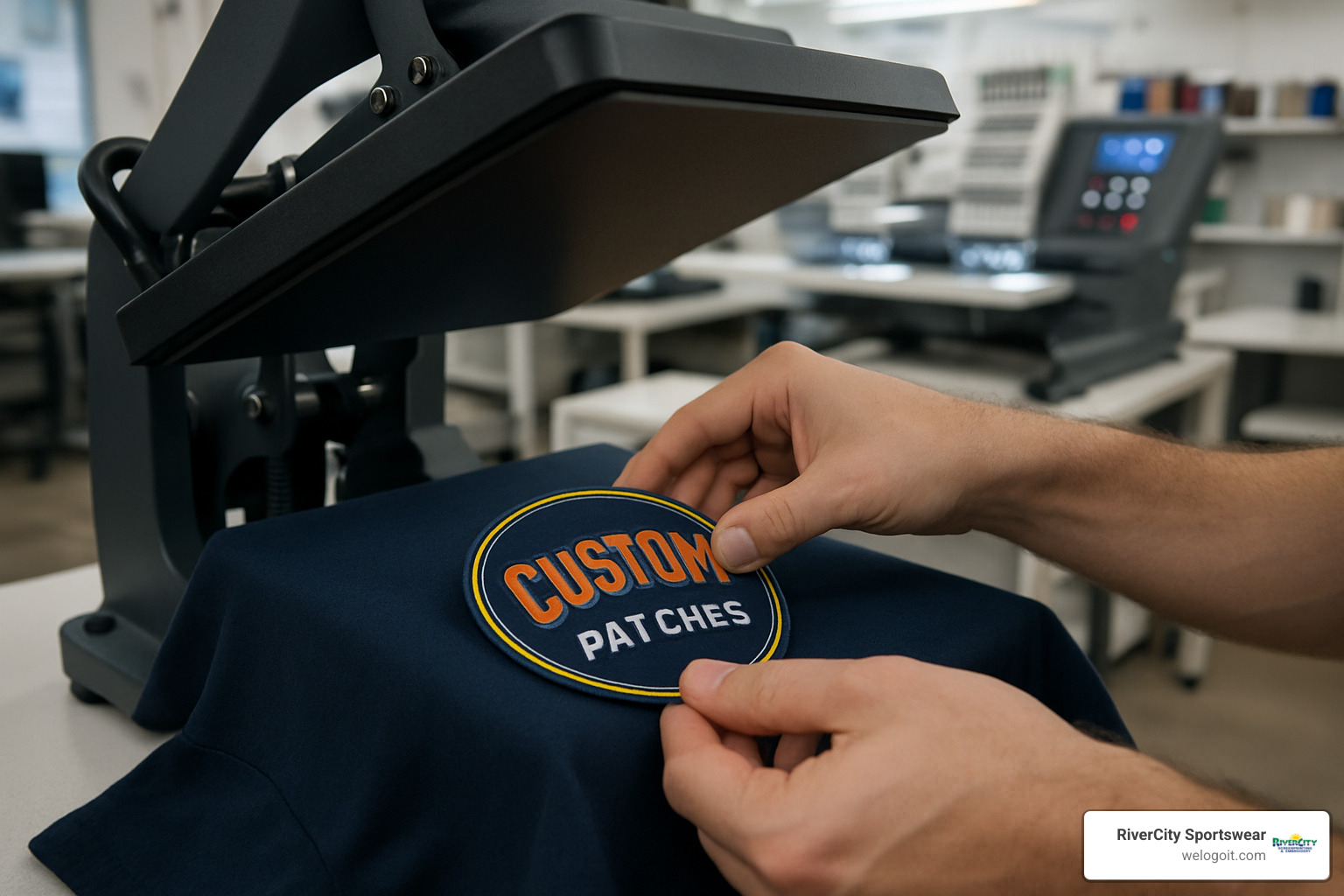 heat press application of custom patch - custom embroidered patches