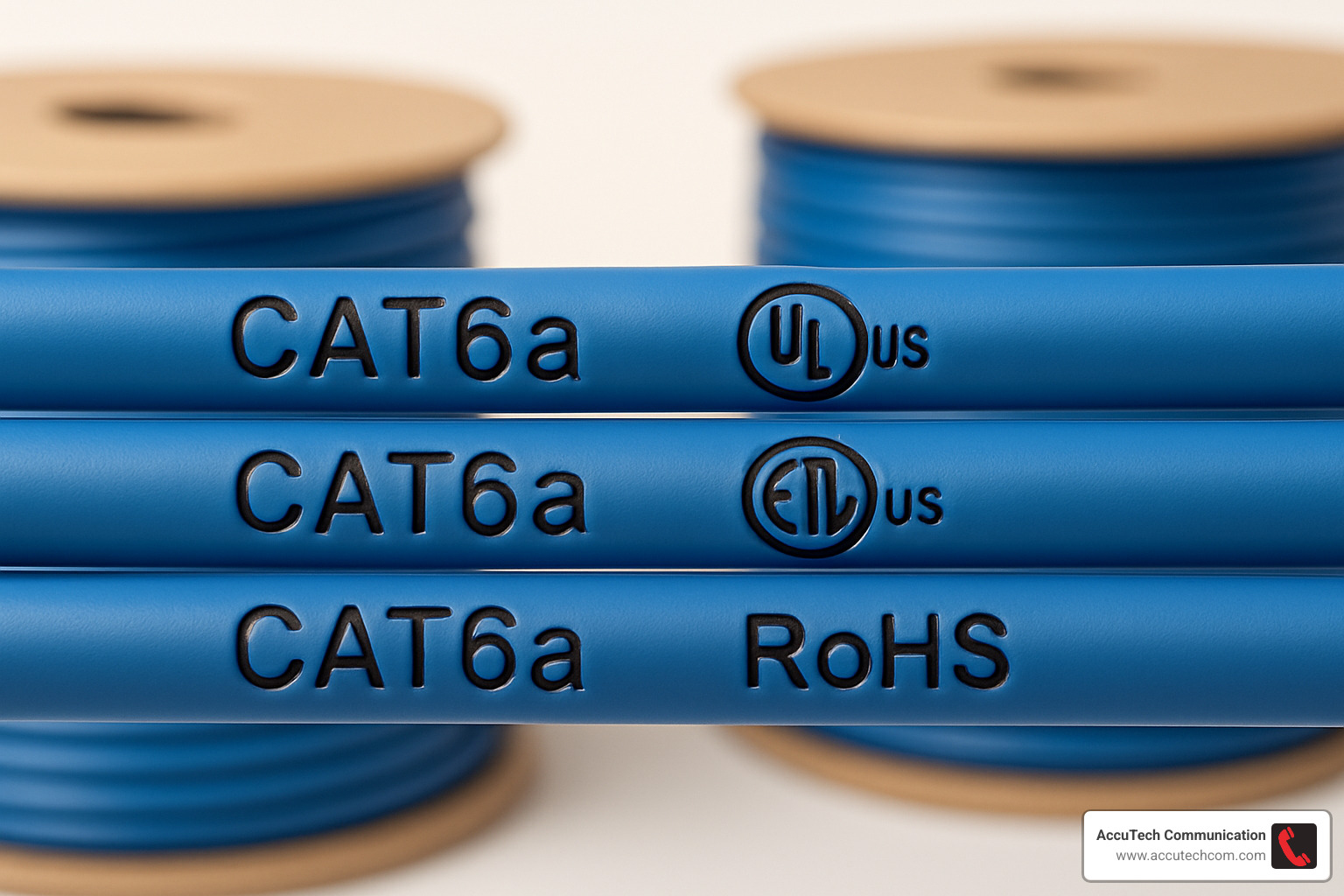 Certification markings on Cat6a cable jackets showing UL, ETL and other compliance indicators - cat6a ethernet cable 1000 ft