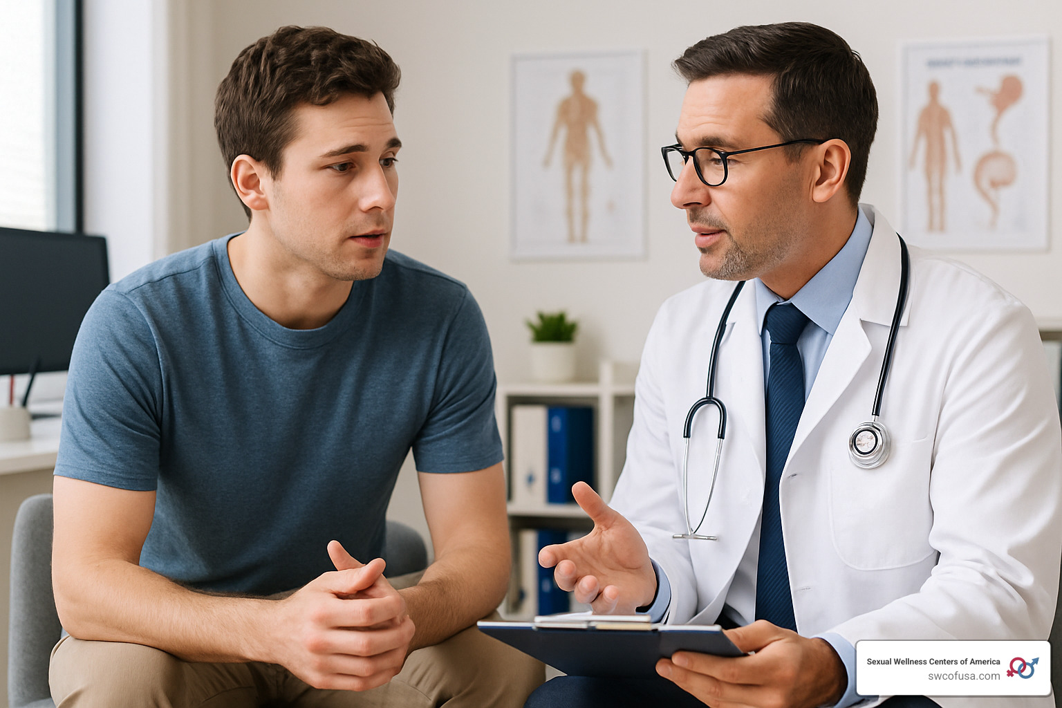 young man discussing health concerns with doctor - diabetic and ed young man discussing health concerns with doctor - diabetic and ed