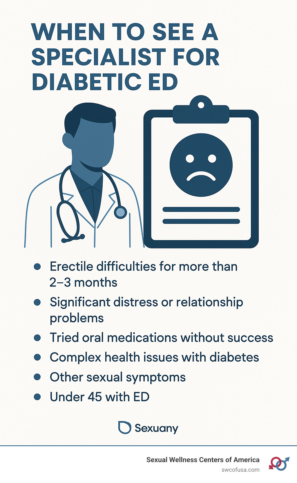 infographic showing when to see a specialist for diabetic ED - diabetic and ed infographic infographic showing when to see a specialist for diabetic ED - diabetic and ed infographic