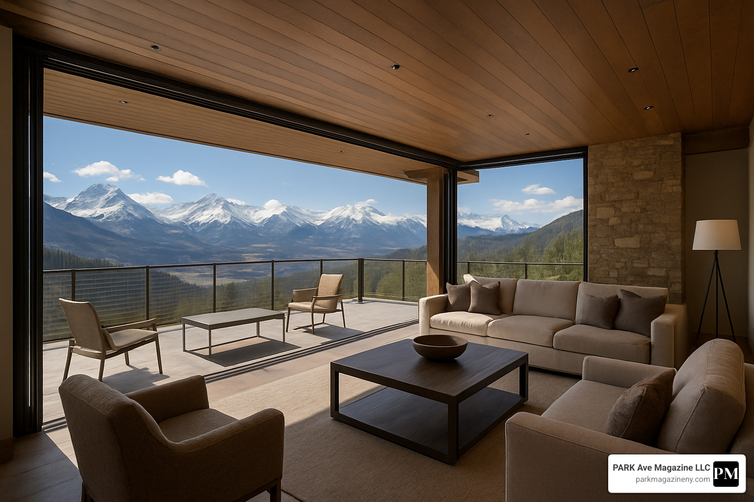 retractable window wall opening to mountain panorama - luxury mountain homes retractable window wall opening to mountain panorama - luxury mountain homes