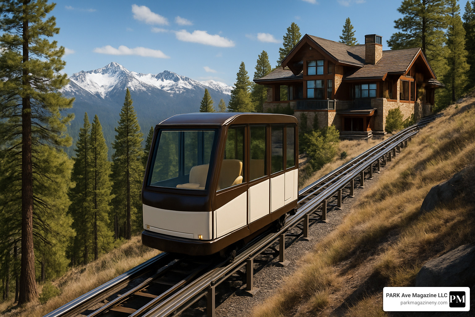 private funicular ascending to luxury mountain home - luxury mountain homes private funicular ascending to luxury mountain home - luxury mountain homes